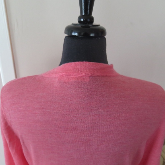 Heather Coral Pink Tory Burch Merino Cardigan, Gold Logo Buttons - Picture 7 of 11
